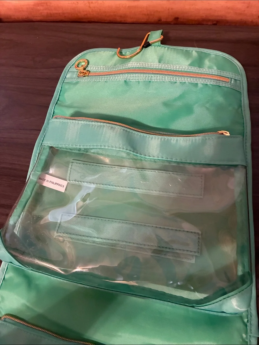 Trina Aqua Fold-Over Hanging Travel Cosmetic Bag Mint Green